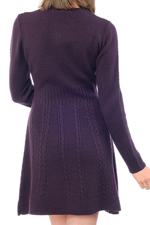 Yemak Women's Cable Knit Round Neck Long Sleeves Flare Dress MK8030 Yemak Women's Cable Knit Round Neck Long Sleeves Flare Dress MK8030