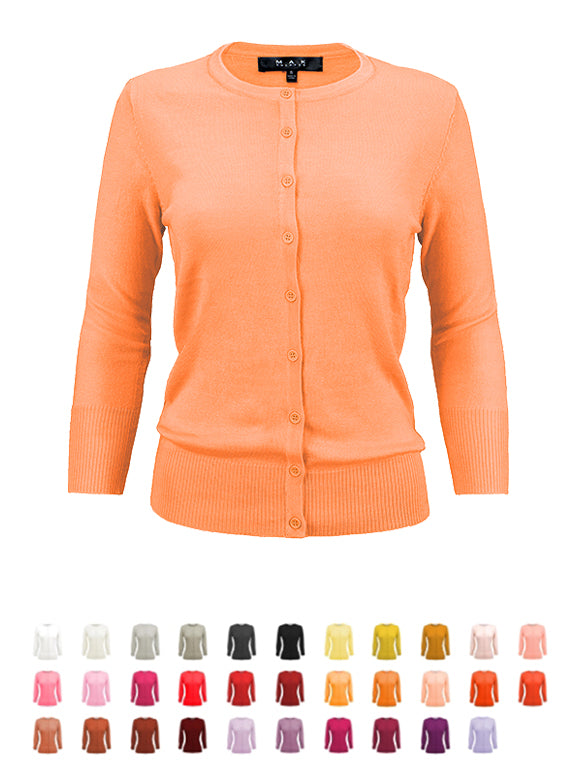 YEMAK Women's 3/4 Sleeve Crewneck Button Down Cardigan Sweater CO079 (S-L  )Color Option (1 of 2)