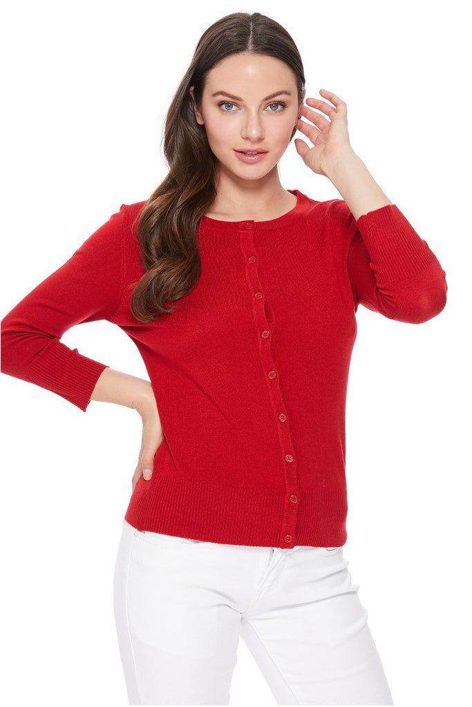 YEMAK Women's 3/4 Sleeve Crewneck Cardigan Sweater CO079PL PLUS size  (1X-3X) Color (2 of 2)