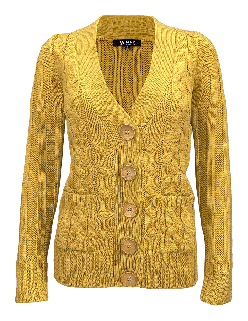 J. JILL small women's mustard brown cardigan cable knit open front 3/4  sleeves