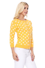 YEMAK Women's Polka Dot Cute Jacquard Crewneck Button Down Sweater Cardigan MK3104