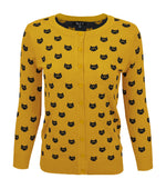 Womens Cute Cat Patterned 3/4 Sleeve Button Down Stylish Cardigan Sweater MK3466 - Cardigans-Sweaters