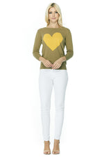 YEMAK Women's Love Heart Chenille Crewneck 3/4 Sleeve Casual Pullover Sweater MK3595