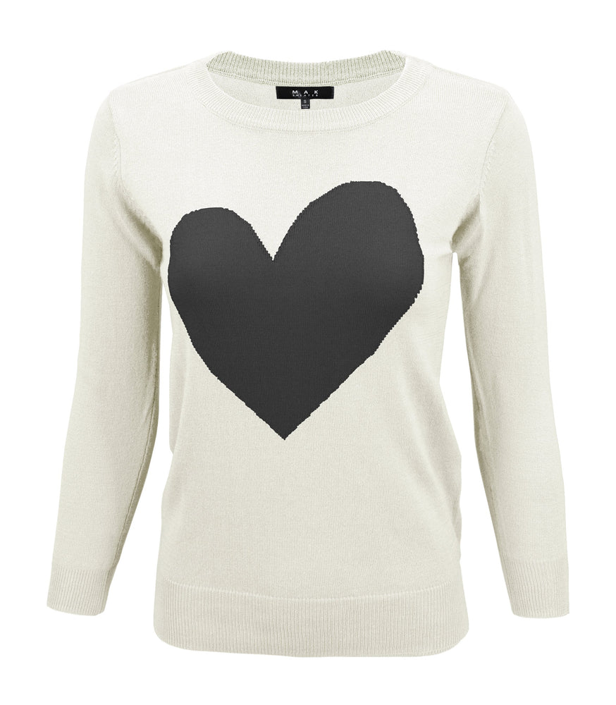 Womens Love Heart Chenille Round Neck 3/4 Sleeve Casual Sweater MK3595 - Pullover
