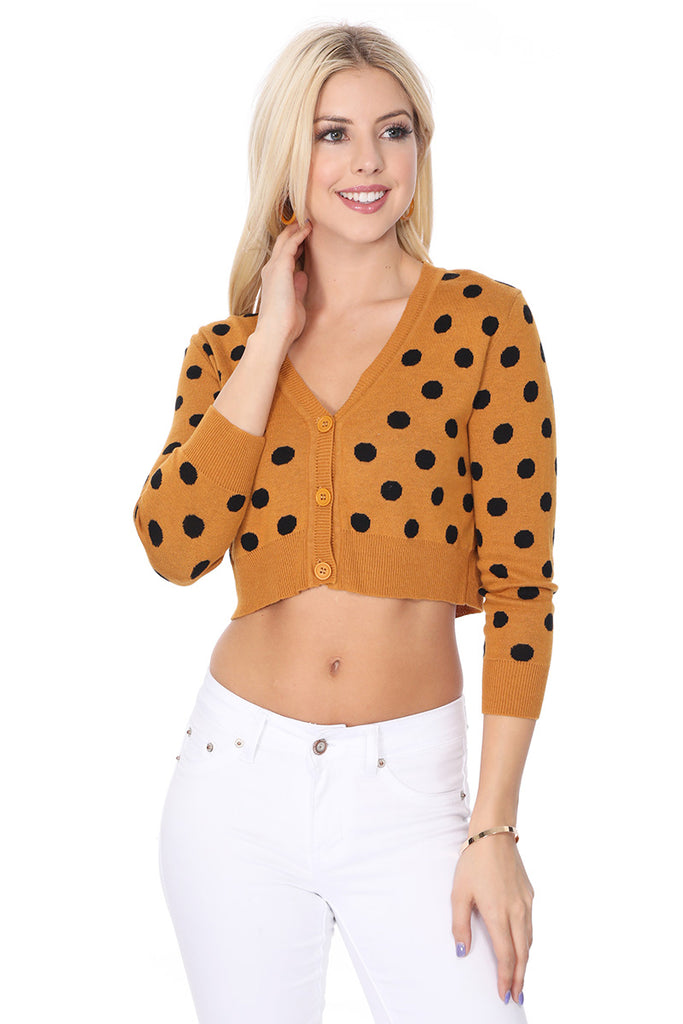 YEMAK Women's 3/4 Sleeve V-Neck Polka Dot Cropped Bolero