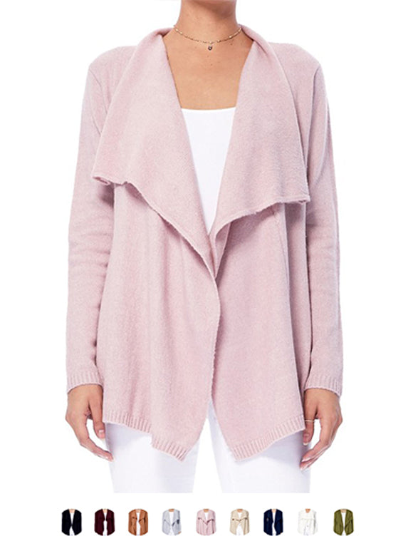 Open Front Long Sleeve Draped Cardigan Sweater