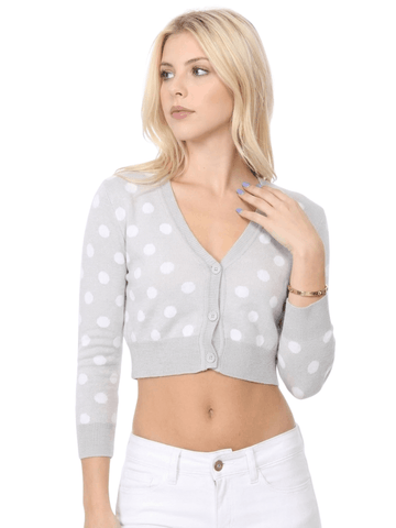 YEMAK Women's 3/4 Sleeve V-Neck Polka Dot Cropped Bolero Sweater Cardi