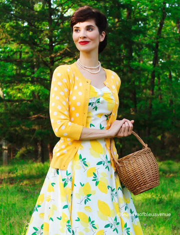 Cute Polka Dot Jacquard Crew Neck Sweater Cardigan