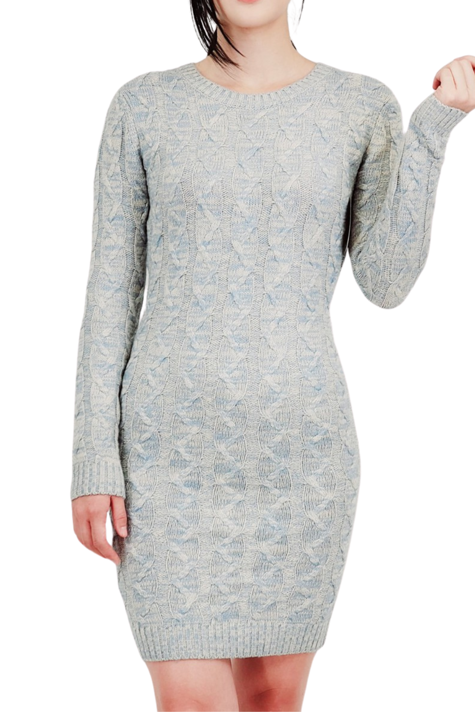 Yemak Women's Cable Knit Long Sleeve Heather Color Sweater Dress MK8042