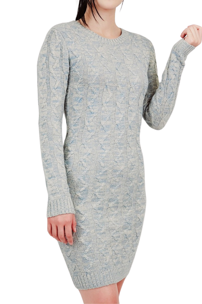 Yemak Women's Cable Knit Long Sleeve Heather Color Sweater Dress MK8042 Yemak Women's Cable Knit Long Sleeve Heather Color Sweater Dress MK8042