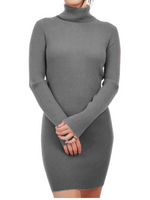 Yemak Women's Ribbed Turtleneck Long Sleeve Slim Fit Mini Dress MK8121