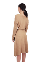Yemak Women's Loose Fit Rip Neck Flared Sweater Knitted Dress MK8161