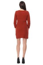 Yemak Women's Round Neck Cable Knit Long Sleeve Sweater Dress MK8002