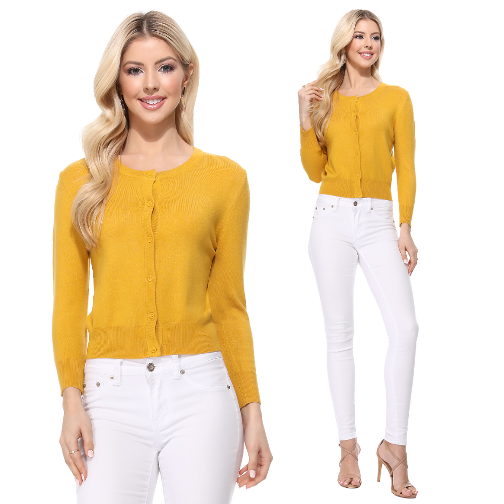 Casual Down Button Neck Crew | Cardigan YEMAK Stretchy