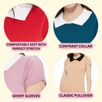 YEMAK Women's Classic Contrast Collar Short Sleeve Knit Pullover Sweater MK3591