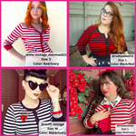 Yemak Women's 3/4 Sleeve Crewneck Striped Sweater Cardigan MK3521