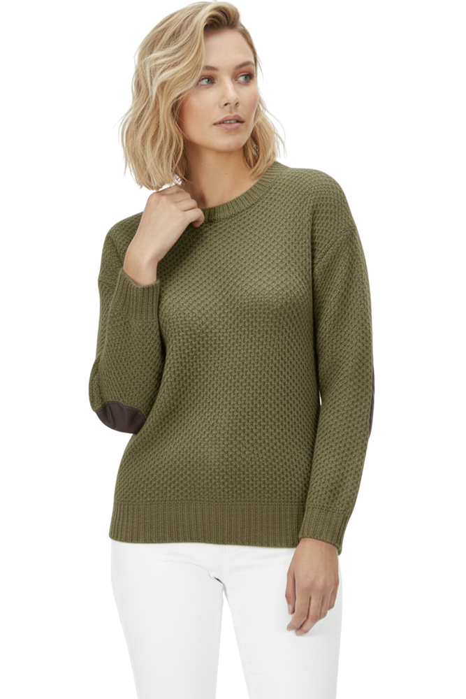 トップス yamak Yemak Women's Long Sleeve Honeycomb Stitch Sweater Top with Leather Pa