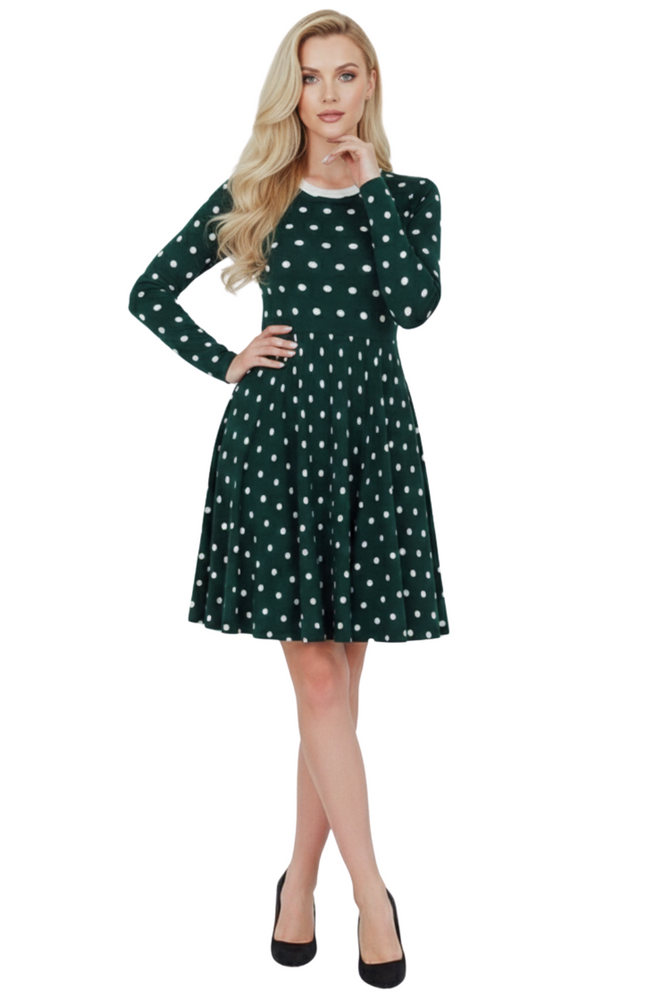green polka dot dress long sleeve MANGO