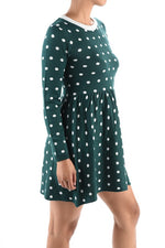 Yemak Women's Long Sleeve Baby Doll Polka Dot Patterned Sweater Dress MK3447