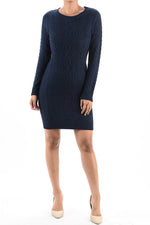 Yemak Women's Long Sleeve Knitted Feminine Cable Knit Sweater Dress MK3451