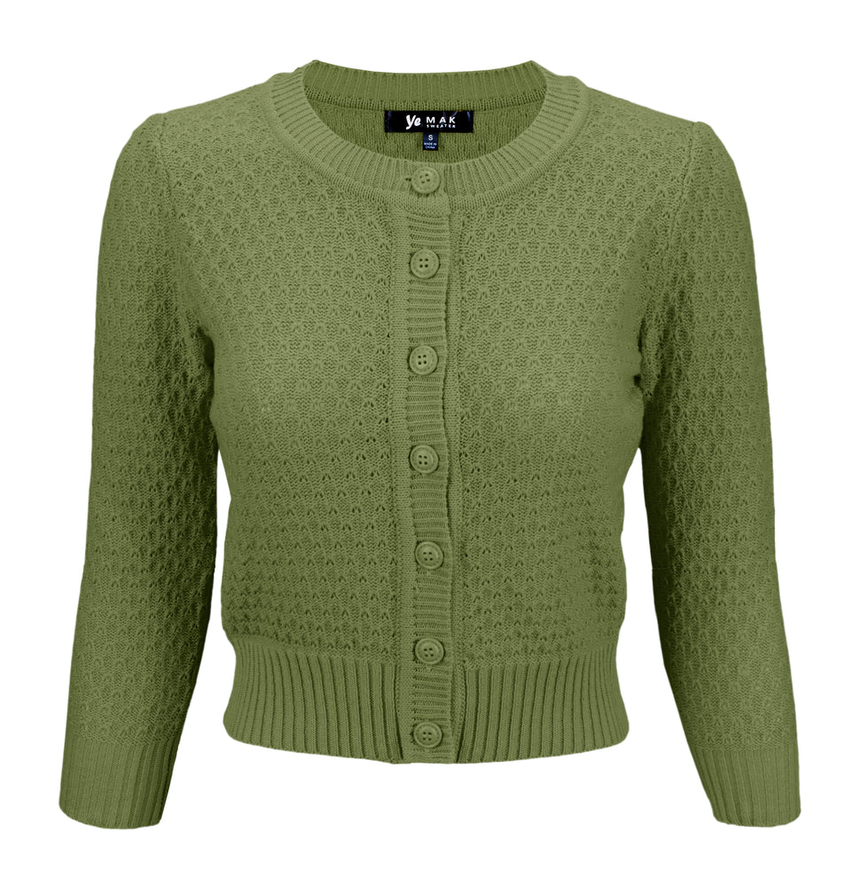 test YEMAK Women's Cute Pattern Cropped Daily Cardigan Sweater Vintage Inspired Pinup MK3514 (S-3XL) Sage