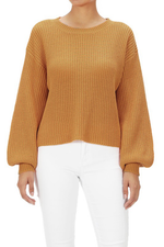 Yemak Women's Wide Puff Sleeve Waffle Knit Sweater Pullover Top MK3654