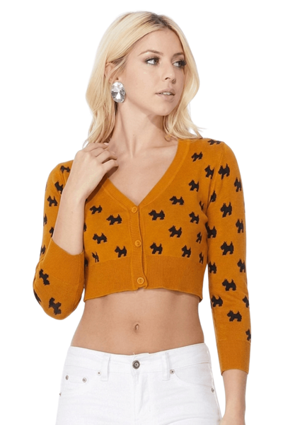Cute Dog Patterned Cropped Cardigan | YEMAK