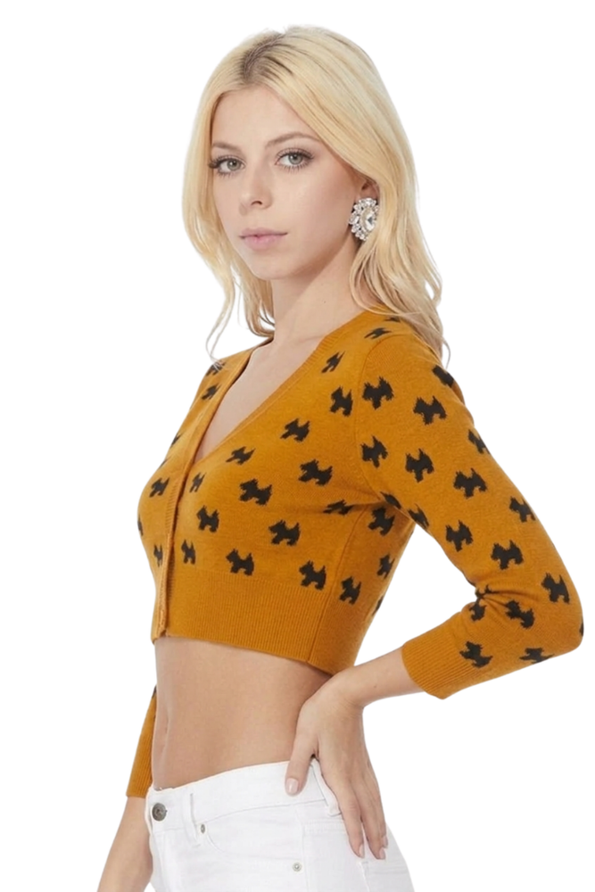 Cute Dog Patterned Cropped Cardigan | YEMAK