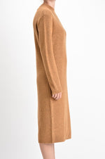 Yemak Women's Loose Fit Long Sleeve Textured Midi Sweater Dress MK6012