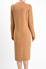 Yemak Women's Loose Fit Long Sleeve Textured Midi Sweater Dress MK6012