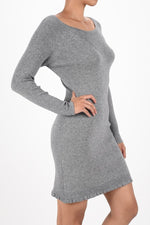 Yemak Women's Round Neck Reglan Sleeve Ribbed Knit Sweater Dress MK6019