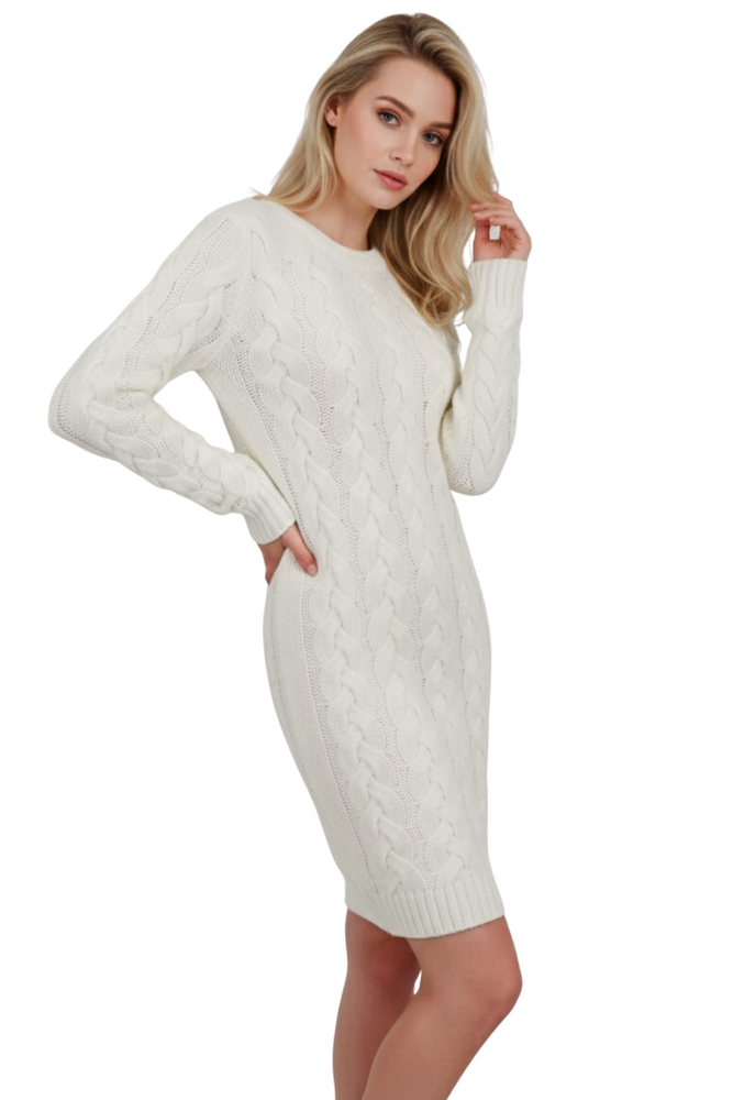 Yemak Women's Loose Fit Knee Length Heavy Cable Knitted Dress MK6026 Yemak Women's Loose Fit Knee Length Heavy Cable Knitted Dress MK6026