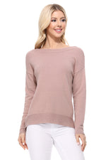 Yemak Women's Silky Soft Long Sleeve Boat Neck Soft Knit Sweater Top MK8140