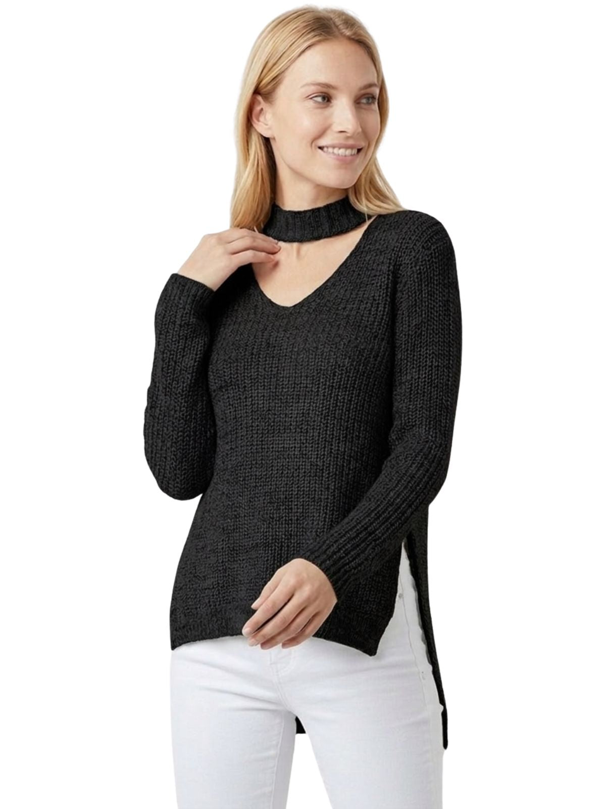 【aym】AmeriVintageAMANDA SLIT NECK TOP Necessary Charm V-Neck Side Slit Knit Top - BACK IN STOCK
