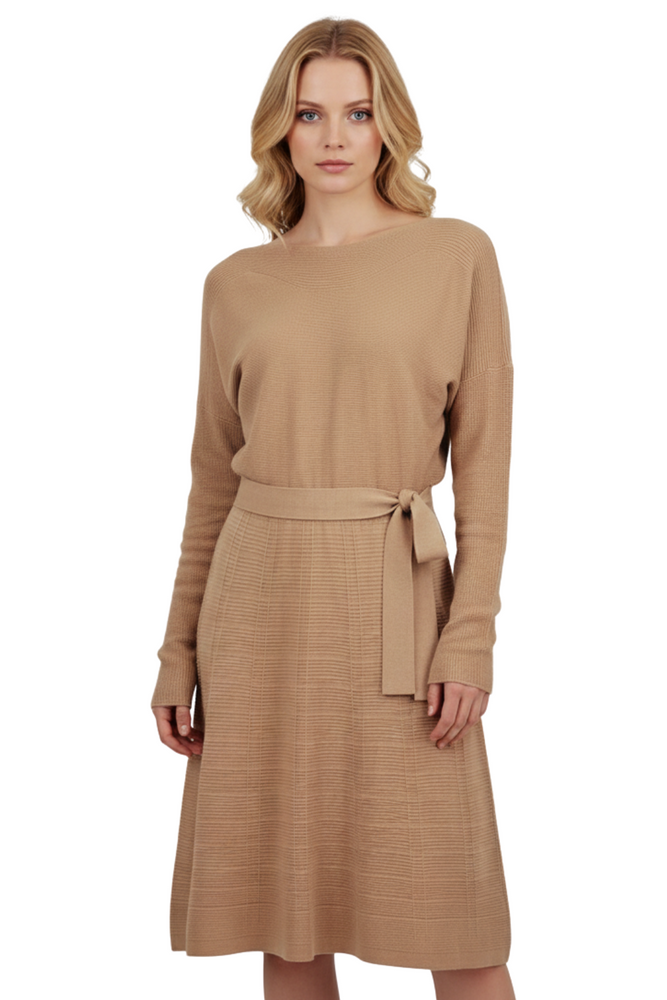 knee length dresses for ladies Yemak Women's Loose Fit Rip Neck Flared Sweater Knitted Dress MK8161