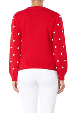Yemak Women's Long Sleeve Round Neck Pom Pom Polka Dot Sweater Pullover MK8228 (S-L)