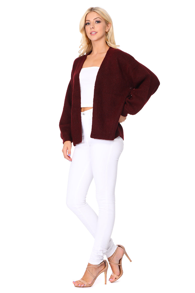 Yemak Women's Chunky Knit Long Bell Sleeve Open Sweater