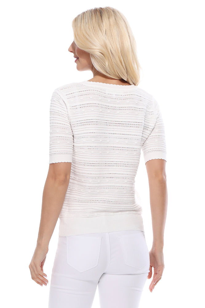 Yemak Women's Half Sleeve Round Neck Textured Stich Sweater Top MK8251
