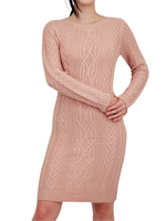 Yemak Women's Long Sleeve Knitted Feminine Cable Knit Sweater Dress MK3451