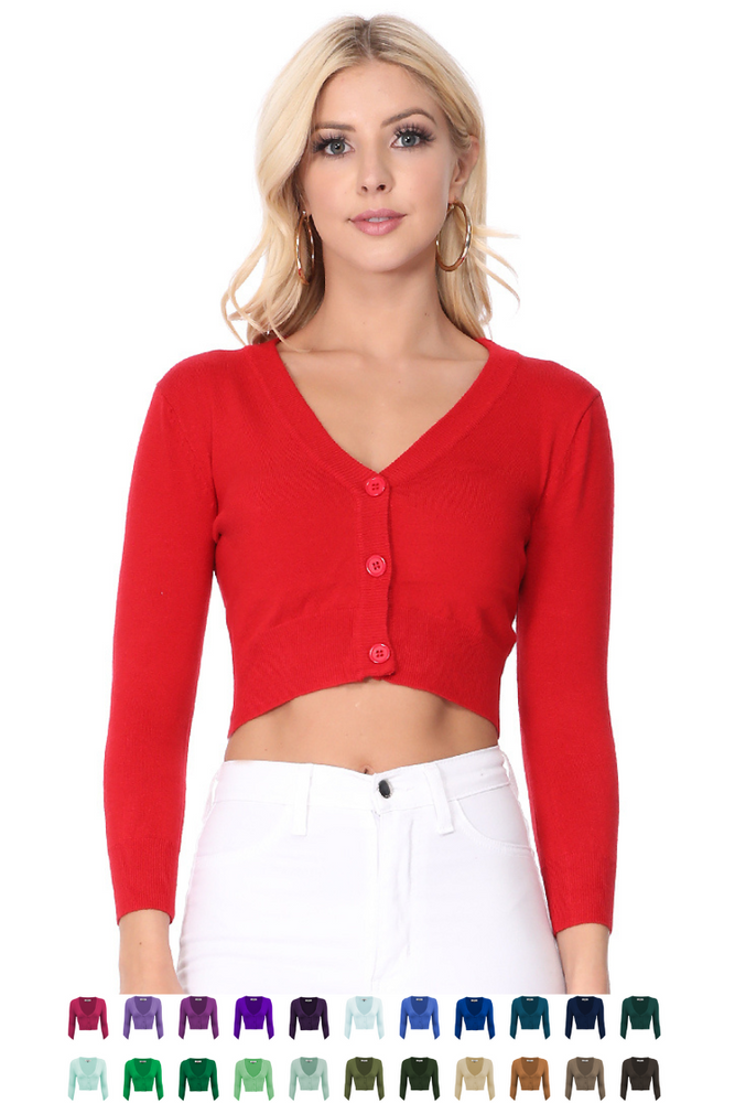 Cropped 3/4 Sleeves Vintage Inspired Option Sweater Cardigan YEMAK | 1