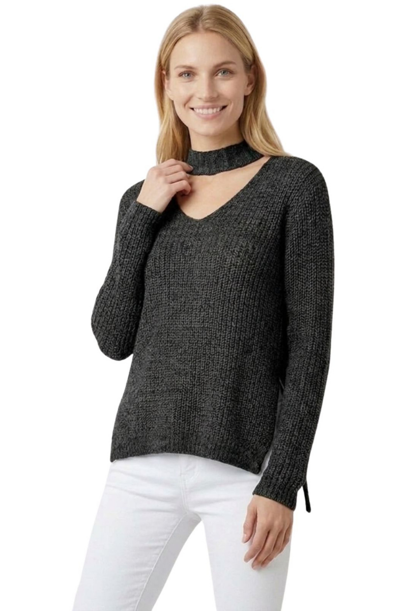 V-Neck Side Slits Casual Sweater for Women | YEMAK Sweater