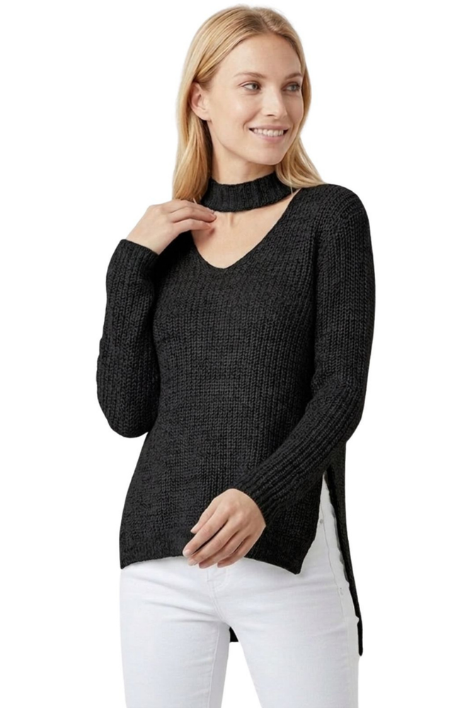 V-Neck Side Slits Casual Sweater for Women | YEMAK Sweater
