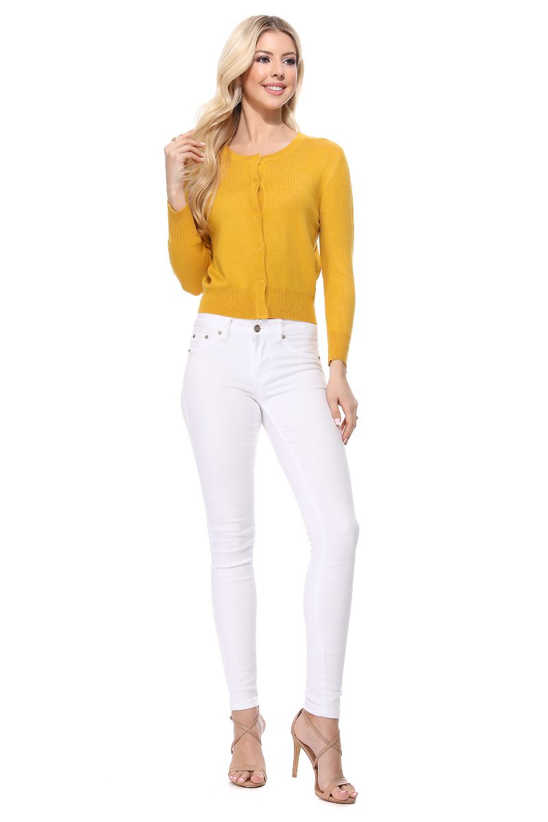 Casual Stretchy Button Down Crew Neck Cardigan | YEMAK
