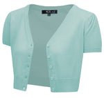 YEMAK Women's Cropped Bolero Short Sleeve Button Down Cardigan Sweater HB2137(S-L)