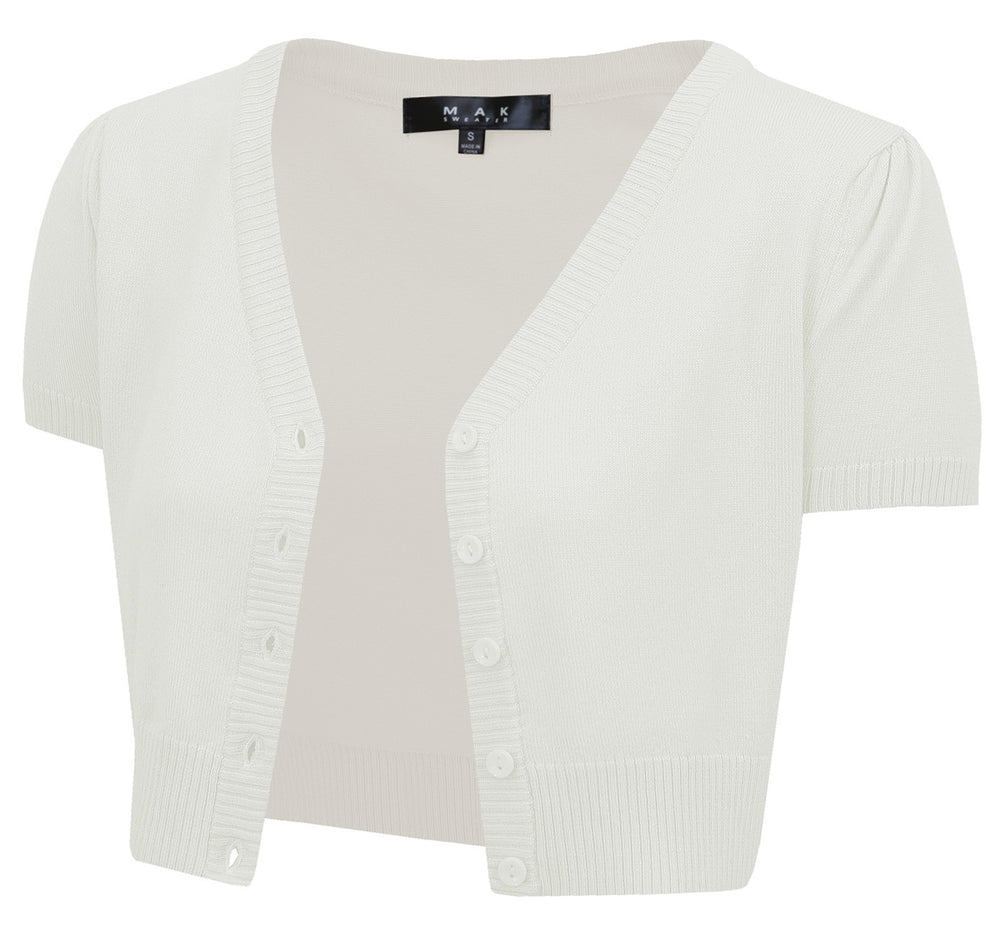 YEMAK Women's Cropped Bolero Short Sleeve Button Down Cardigan Sweater HB2137(S-L)