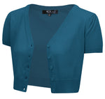 YEMAK Women's Cropped Bolero Short Sleeve Button Down Cardigan Sweater HB2137 Plus Size (1X-4X)