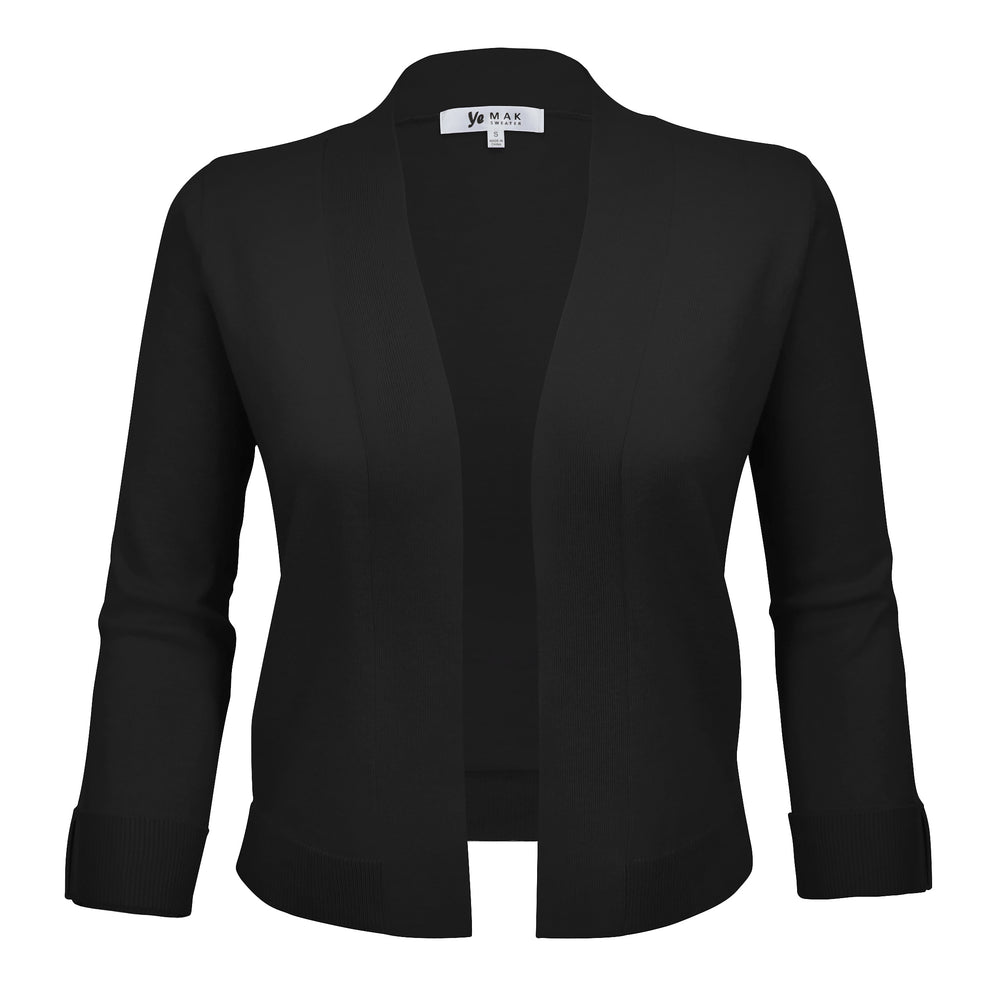 YEMAK Women's Classic 3/4 Sleeve Open Front Cropped Bolero Cardigan MK3558 (S-L)