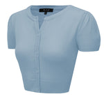 YEMAK Women's Cropped Bolero Button Down Short Sleeve Cardigan Sweater CB0536 (S-L)
