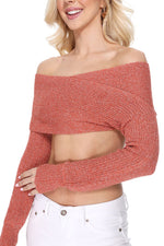 Yemak Women's Sexy Off The Shoulder Long Sleeve Wrappable Two Tone Shawl Summer Sweater KC004-1
