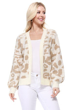 Yemak Women's Chunky Leopard Print Open Front Long Sleeve Jacket Sweater Cardigan HK8254LEO